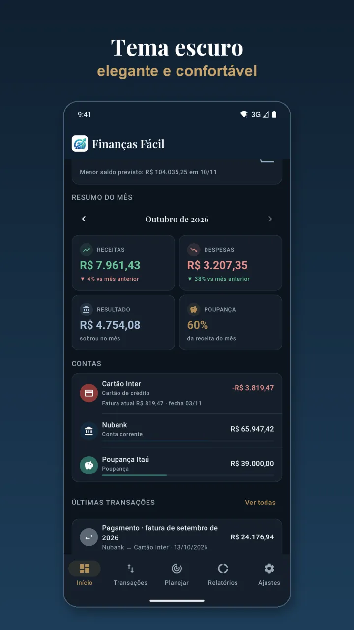 Início no tema escuro